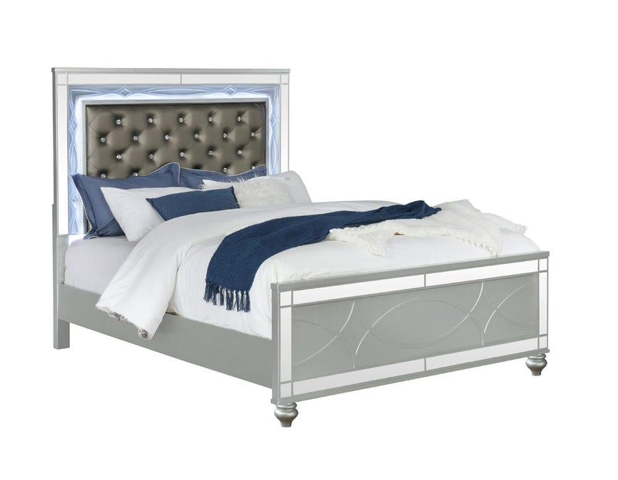 Gunnison California King, E.King, & Queen Panel Bed with LED Lighting Silver Metallic