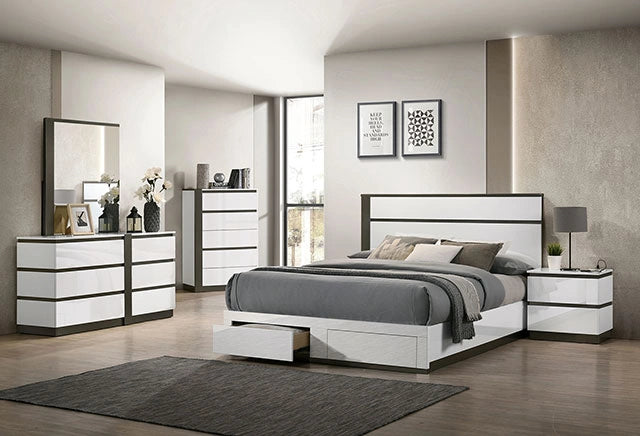 BIRSFELDEN Cal.King, E.King, & Queen Bed w/ Drawers, White