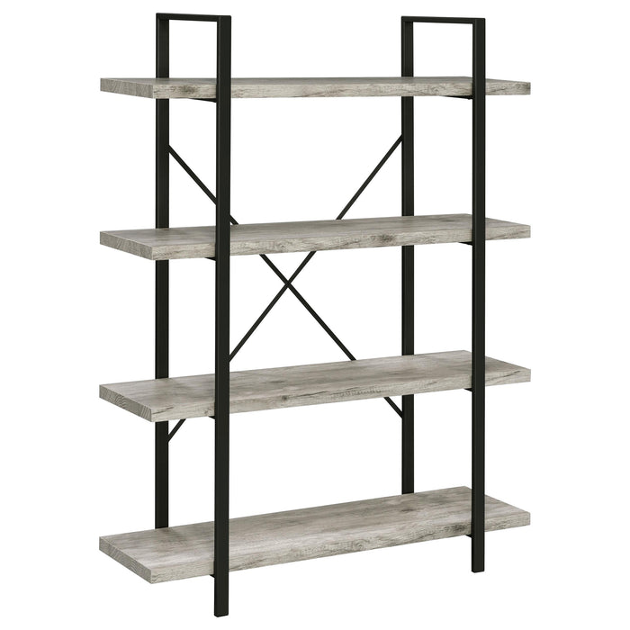 Cole 4-Shelf Bookcase Grey Driftwood and Gunmetal image