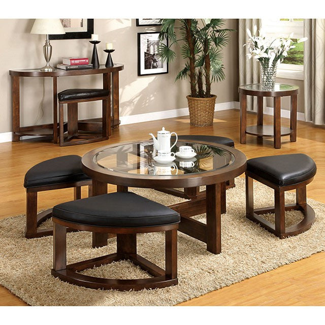 Crystal Cove II Dark Walnut Round Coffee Table w/ 4 Stools